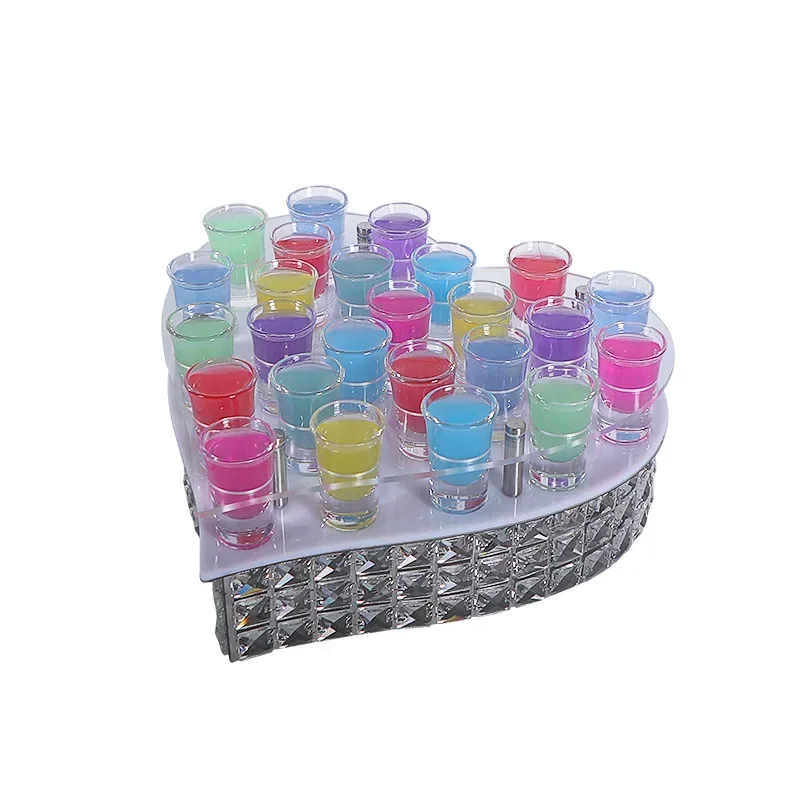 Luminous crystal cup holder Bar Cocktail rack Round heart-shaped bullet cup holder KTV fighting wine Stainless steel bottom