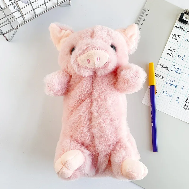 Autumn Winter | Cute Pink Pig Doll Plush Pencil Bag Kawaii Student Soft Fluffy Large Capacity Stationery Bag Kid School Supplies