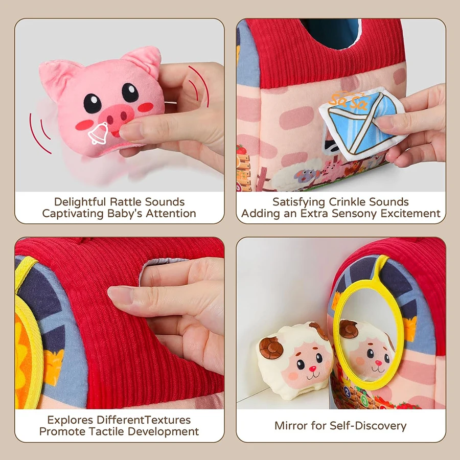 Baby Speelgoed Schuur Gevulde Boerderijdieren Rammelaar Crinkle Spiegel Montessori Speelgoed voor Baby Zintuiglijke Ballen Peuters Kous Stuffers