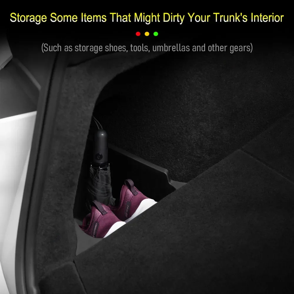 صناديق تخزين جانبية لصندوق السيارة لسيارة تسلا موديل Y Juniper 2025 منظم مقصورة البضائع دلو صندوق TPE وأغطية السجاد