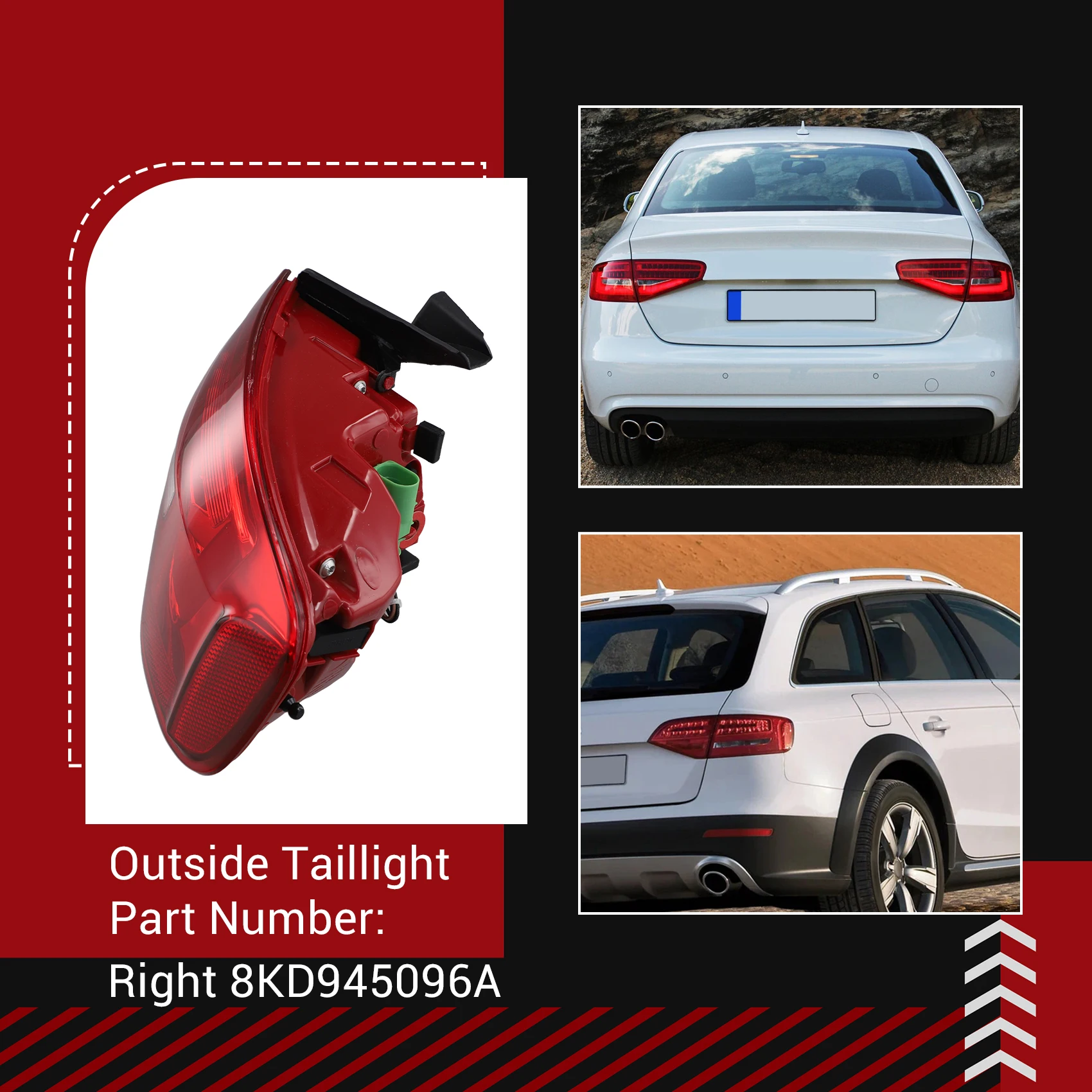 Carro LED cauda lâmpada, luz inversa exterior, luz de sinal direito, direito Taillight, A4 B8, 8KD945096A