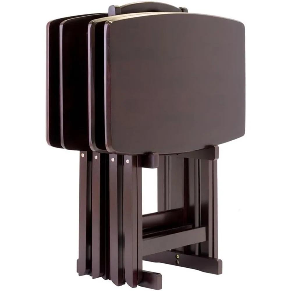 Espresso-Stained 5-Piece Large Solid Wood Snack Table Collection