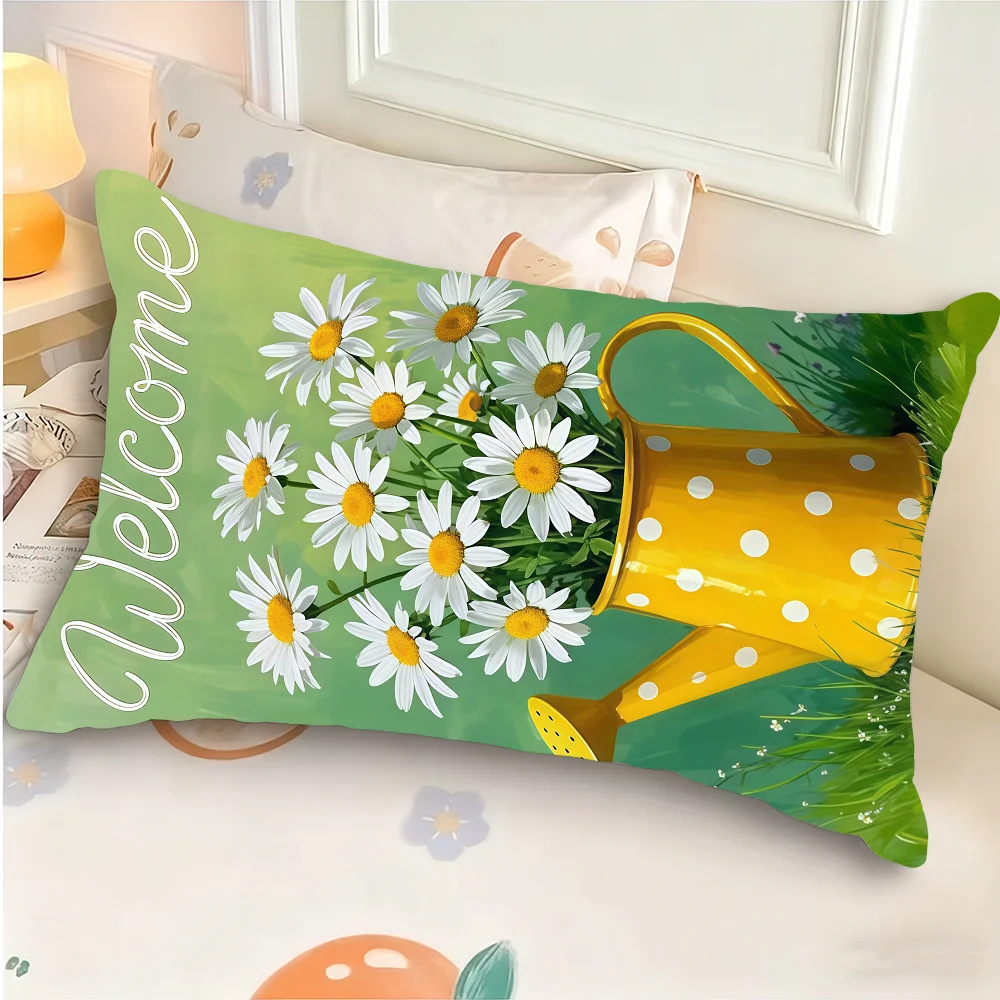 Yellow Polka Dot Watering Can Cushion Cover Rectangle Pillow Case Printing Bedside Sofa Room Home Decoration Pillowcase