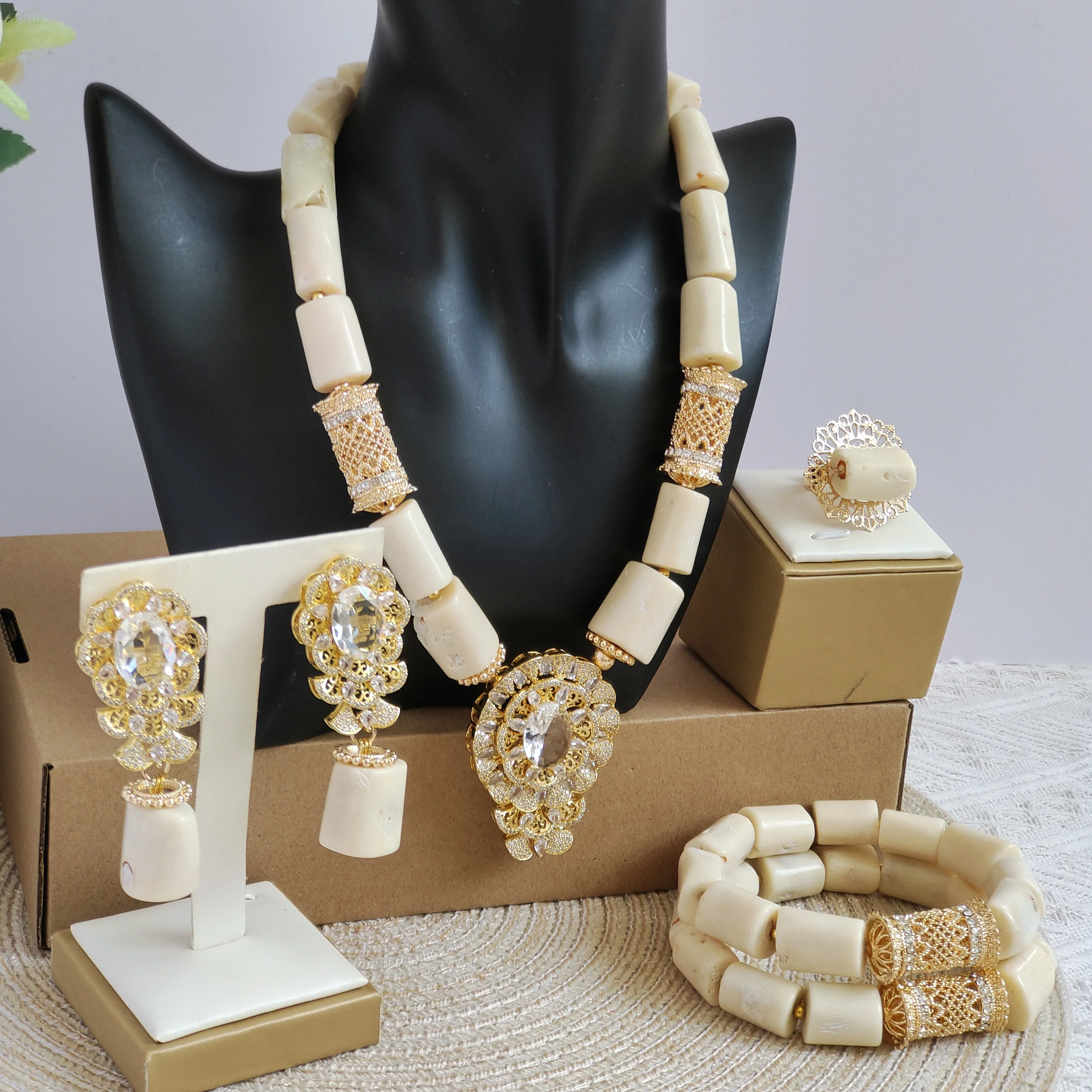 Aczuv real original coral orange african beads jewelry set