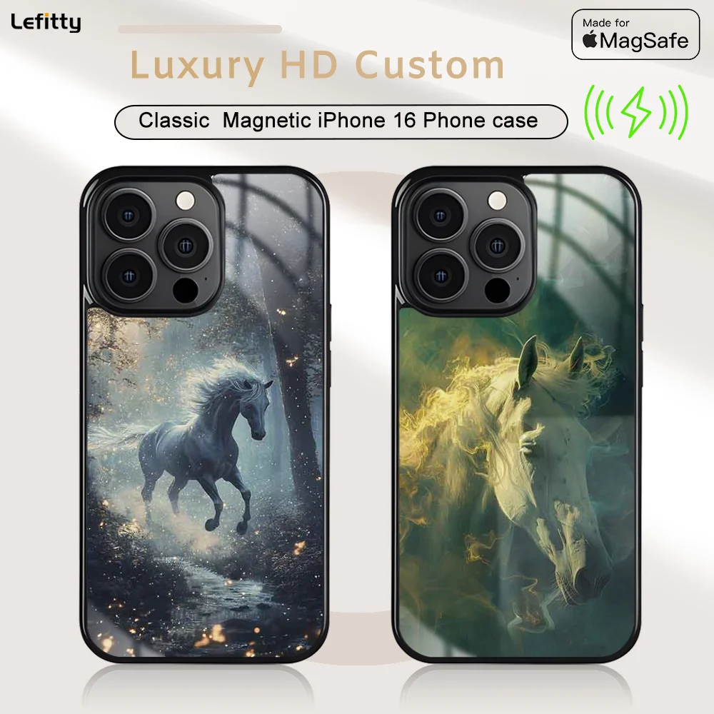

Animal Galloping Horse Phone Case For iPhone 16 15 14 13 12 11 Pro Max Plus Mini Magnetic Magsafe Wireless Charging Cover