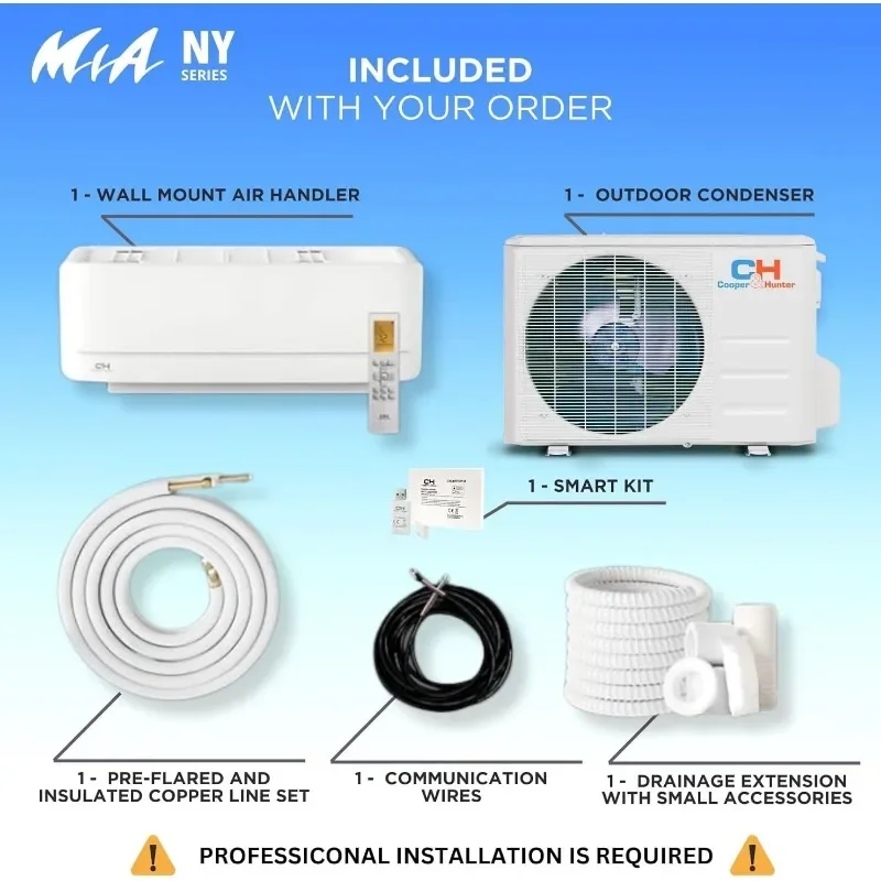 쿠퍼 & 헌터 MIA 시리즈 미니 분할 에어컨 및 히터, 9,000 BTU,115V,21.5 SEER2, 벽걸이 덕트리스 인버터 시스템