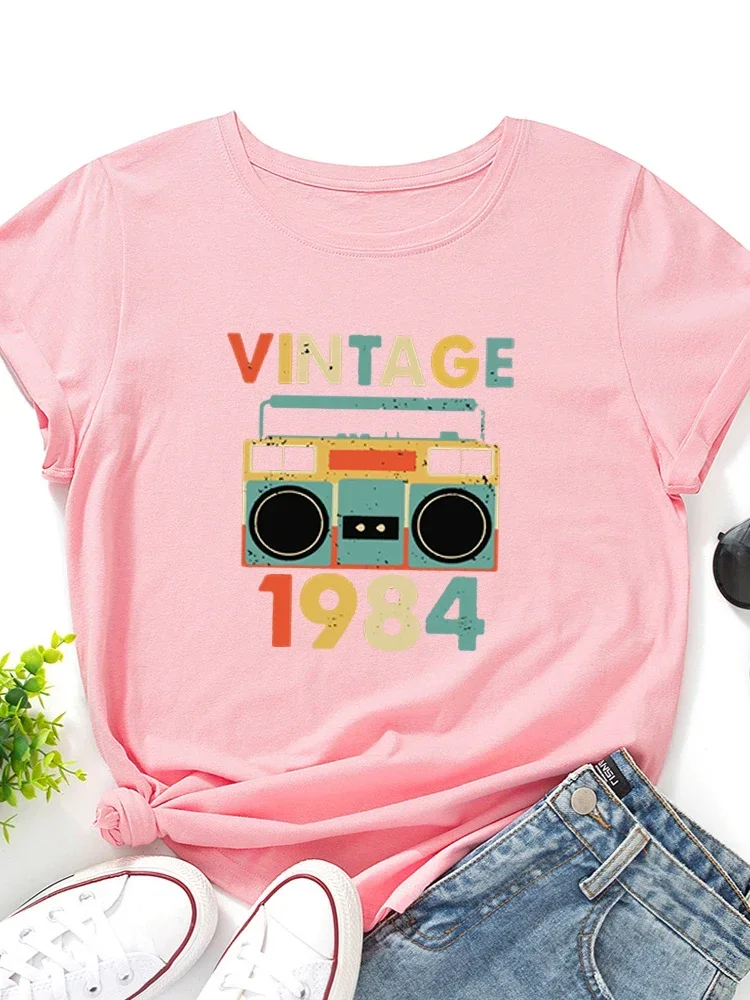 المرأة التي شيرت خمر 1984 مسجل طباعة المرأة تي شيرت قصير الأكمام س الرقبة فضفاضة السيدات تي شيرت بلايز الملابس Camisetas Mujer #5