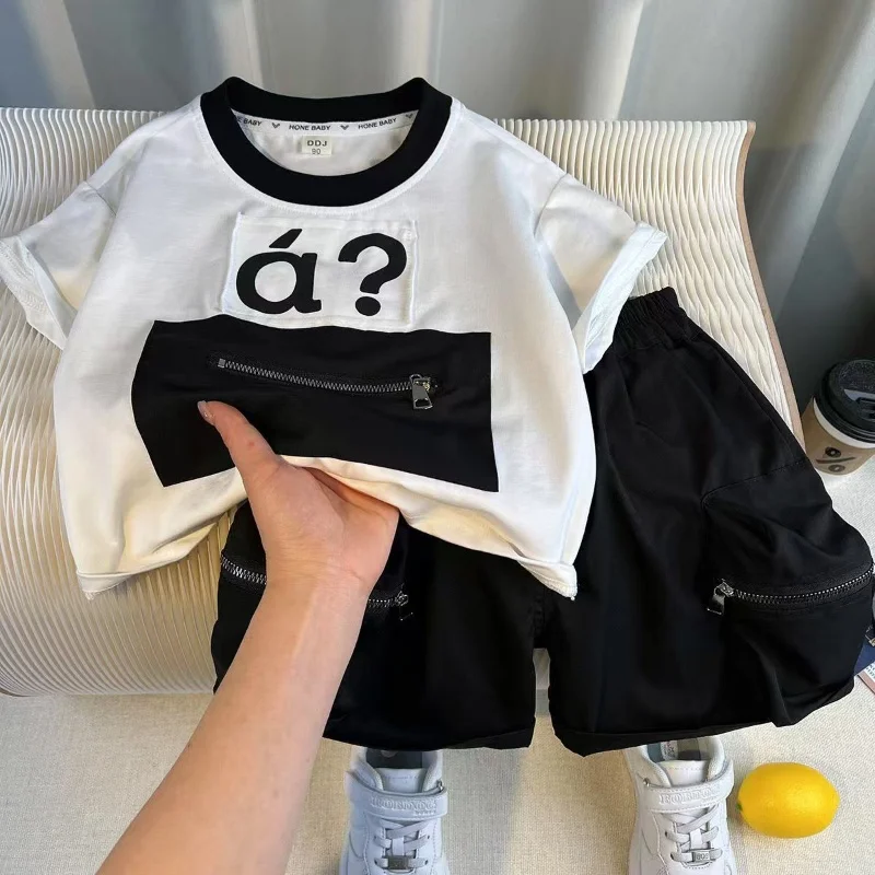 

Kids Clothing Suit Boys Summer Short sleeved Set New Korean Edition Fashionable Children's T-shirt and Shorts Two Piece Set