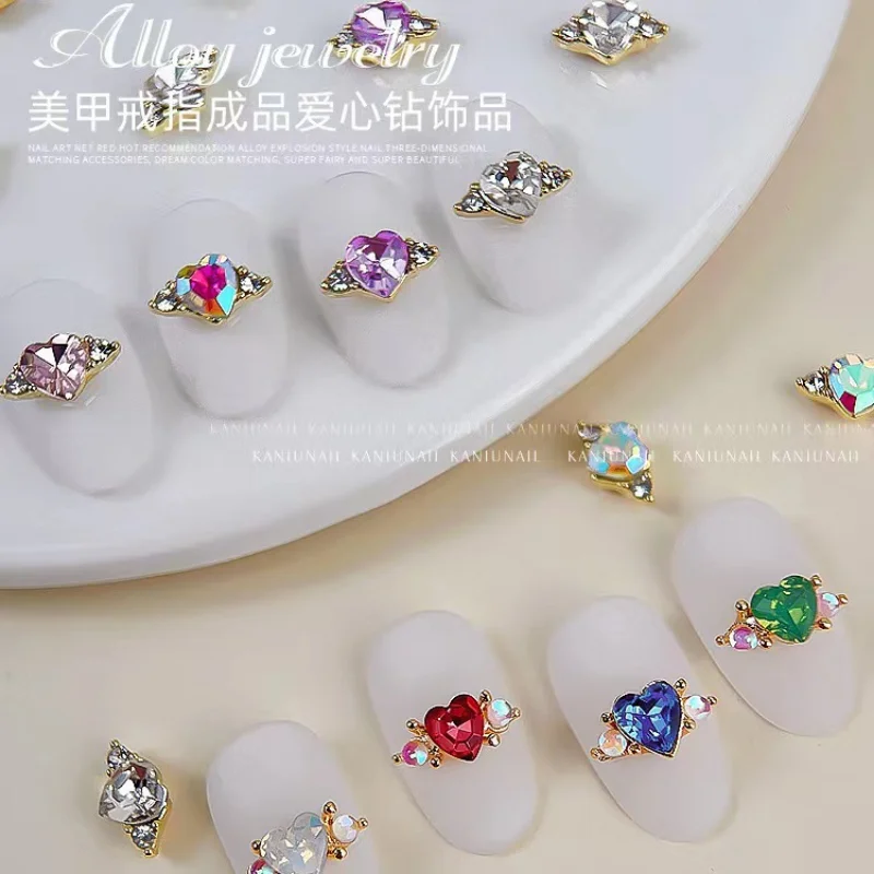 10Pcs Nail Art Ring Shaped Designs Charms Multi-Colors Crystal Rhinestones Sparkle Jewelry Ornaments For Nail Art Supply