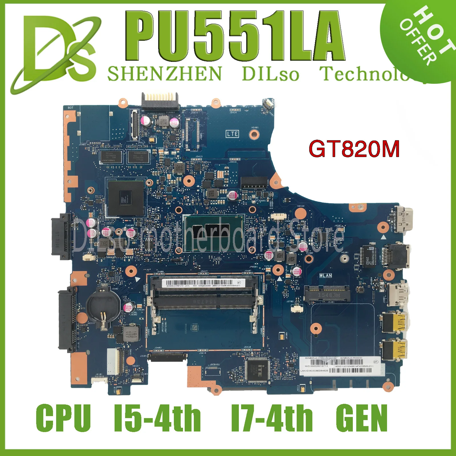 KEFU PU551LD Notebook Mainboard For ASUS PRO551L PU551LD PU551LA PU551L PU551 Laptop Motherboard I5 I7-4th Gen 100% Tested Work