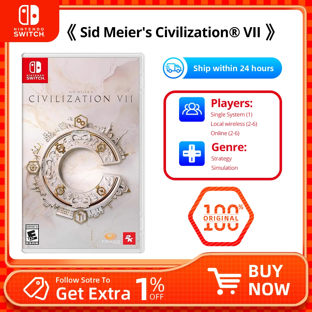 لعبة نينتندو سويتش - Sid Meier's Civilization VII 7 - بطاقة مادية لخرطوشة الألعاب للتبديل OLED Lite