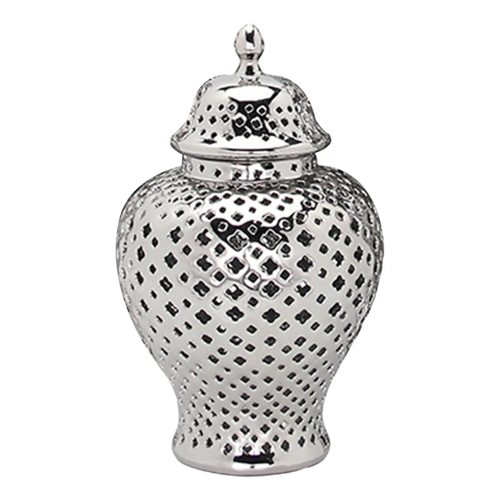 

Большая керамическая банка для имбиря, храмовая ваза, декоративная емкость для хранения с резной решеткой и крышкой