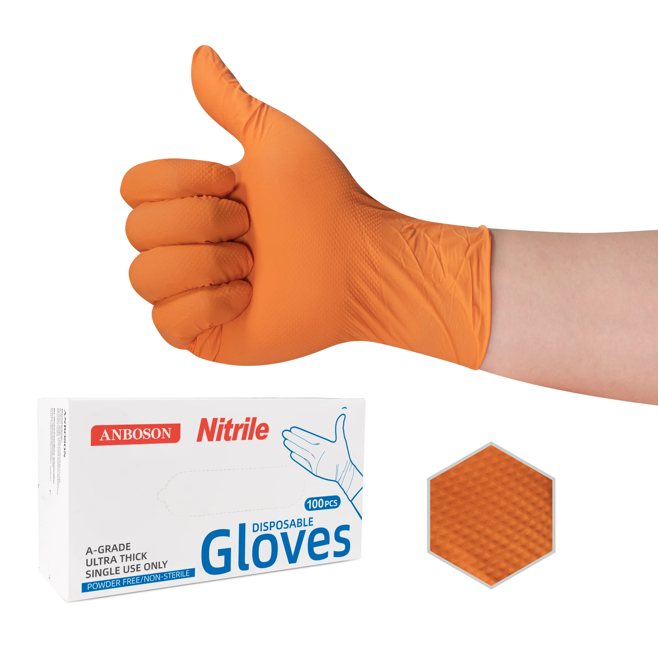 Nitrile Mechanic Glove - 粉体ラテックスフリー オレンジ色 メカニカルダイヤモンド ニトリル手袋 自動車修理、造園、木工用