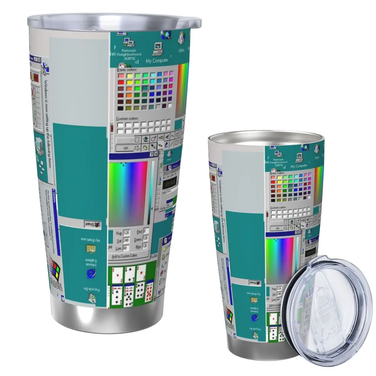 

Windows 95 Collage Stainless Steel Tumbler Vacuum Insulated Mug Thermal Cold Bottle Straws With Lid 20oz