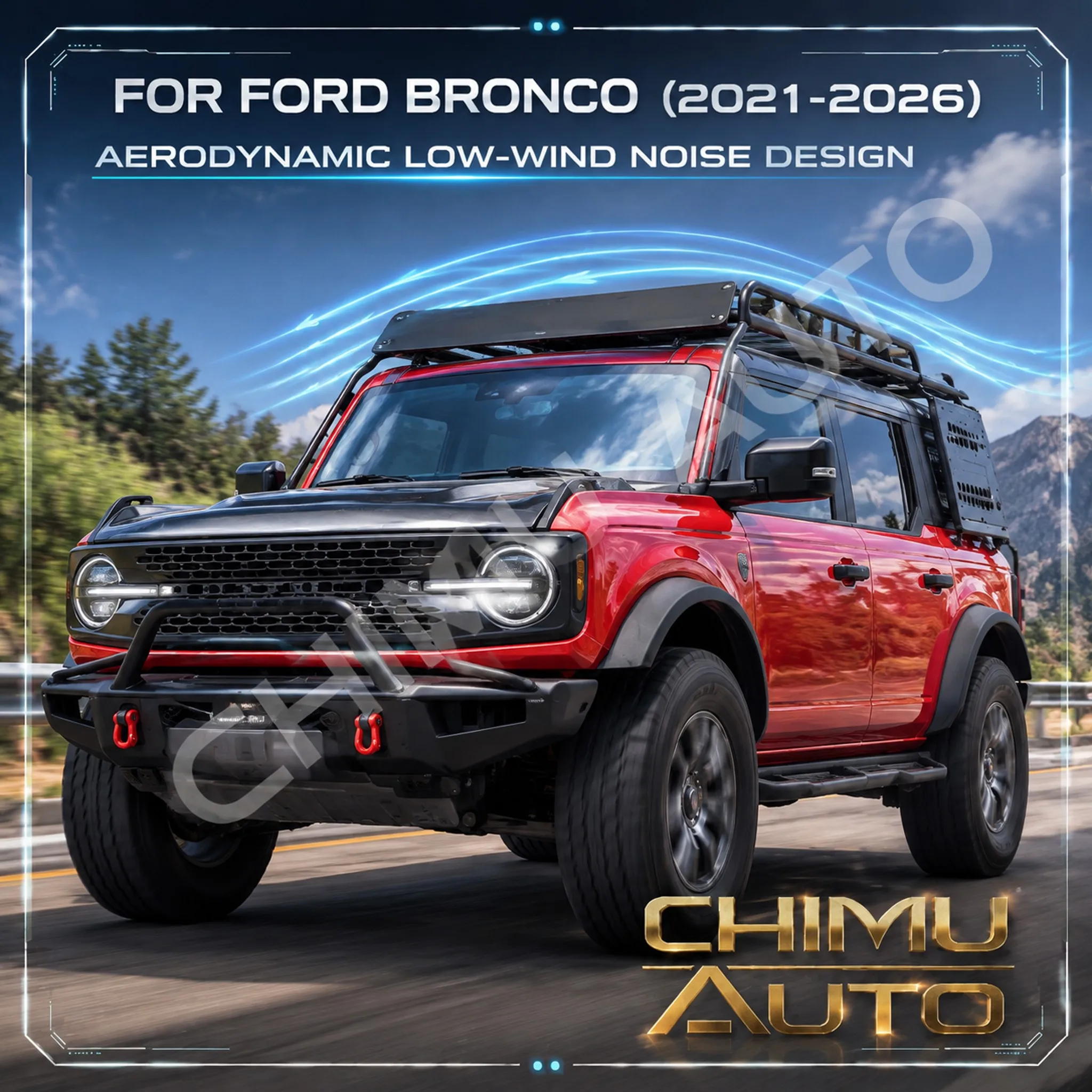 【CHIMU AUTO】For Ford Bronco 2021-2026 Roof Rack Cargo Basket Carrier Platform Side Window Molle Panels Spare Tire Shelf Kit
