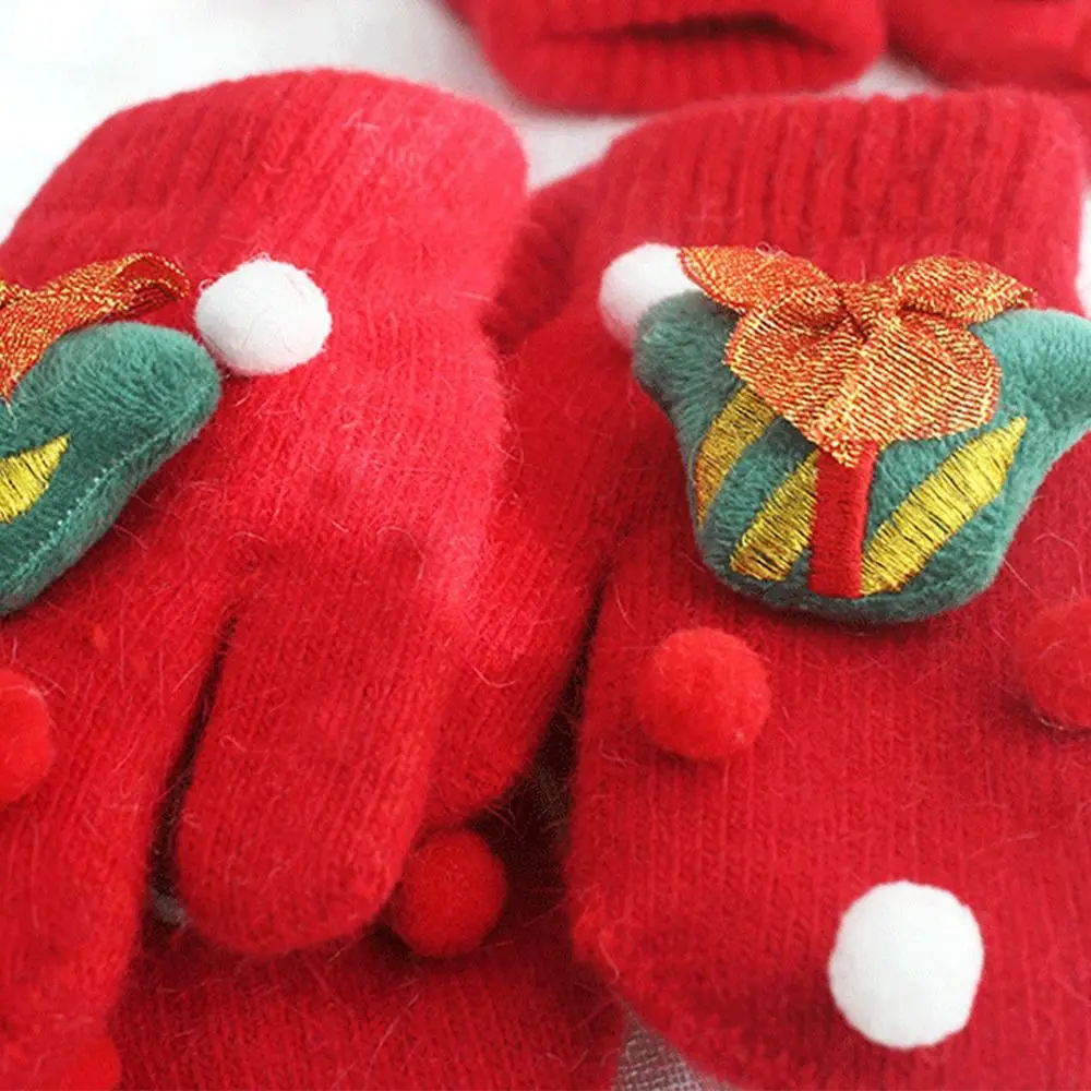 Nettes Geschenk Erwachsene Glocke Elch Plus Samt Frauen Gestrickte Handschuhe Weihnachten Kinder Fäustlinge Volle Finger Handschuhe Santa Claus Gedruckt