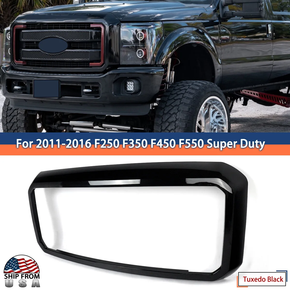 

Magickit Front Bumper Grill Frame Surround Shell For 2011-2016 F250 F350 F450 Super Duty Tuxedo Black UH Auto Modified Grill Kit