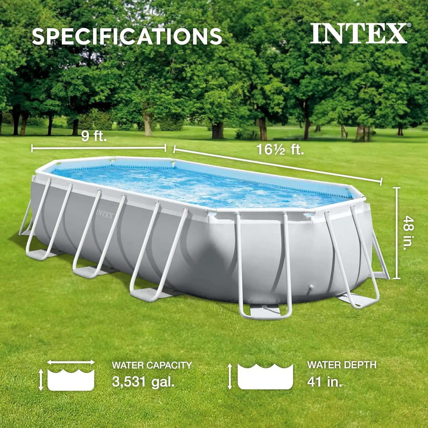 Frame Premium Oval Above Ground Swimming Pool Set: 16.6ft x 9ft x 48in – Includes 1500 GPH Cartridge Filter