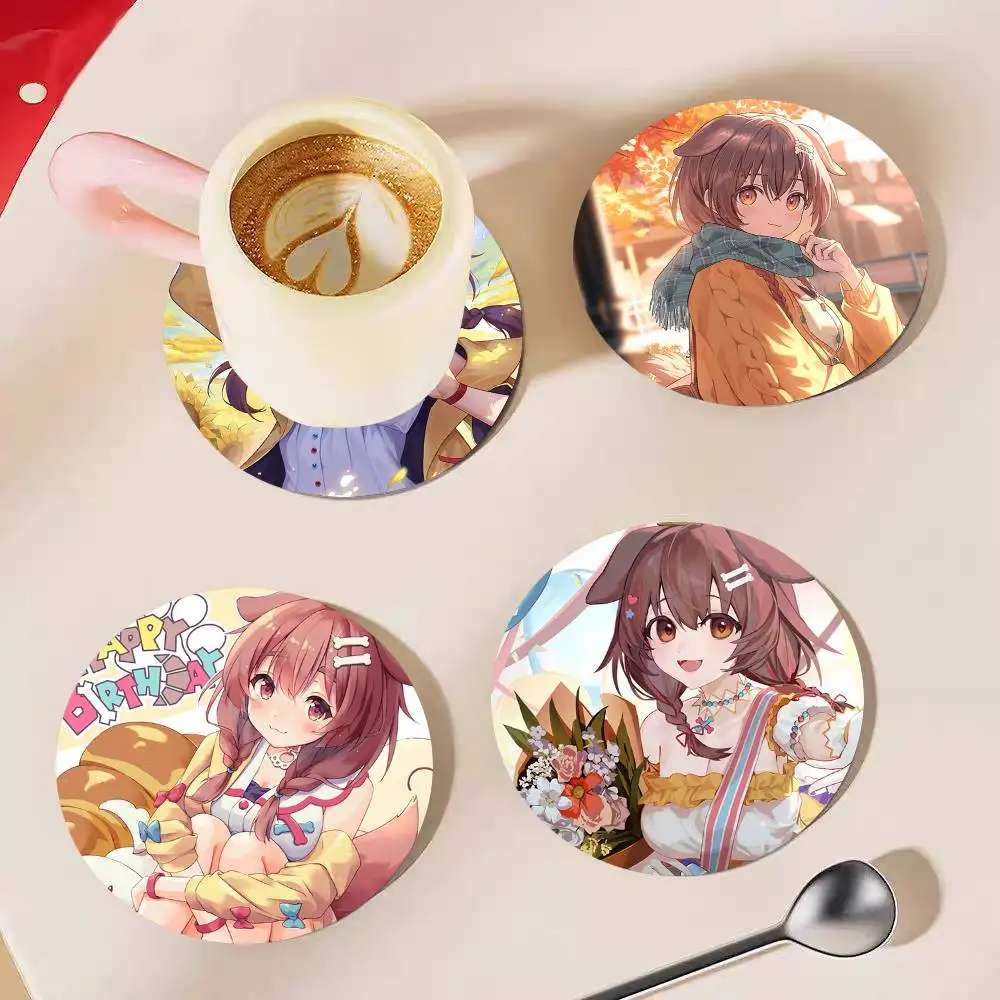 Anime Virtual Girl Inugami Korone Round Wooden Coasters Suitable For Restaurants And Coffee Home Gift Choice Holidays