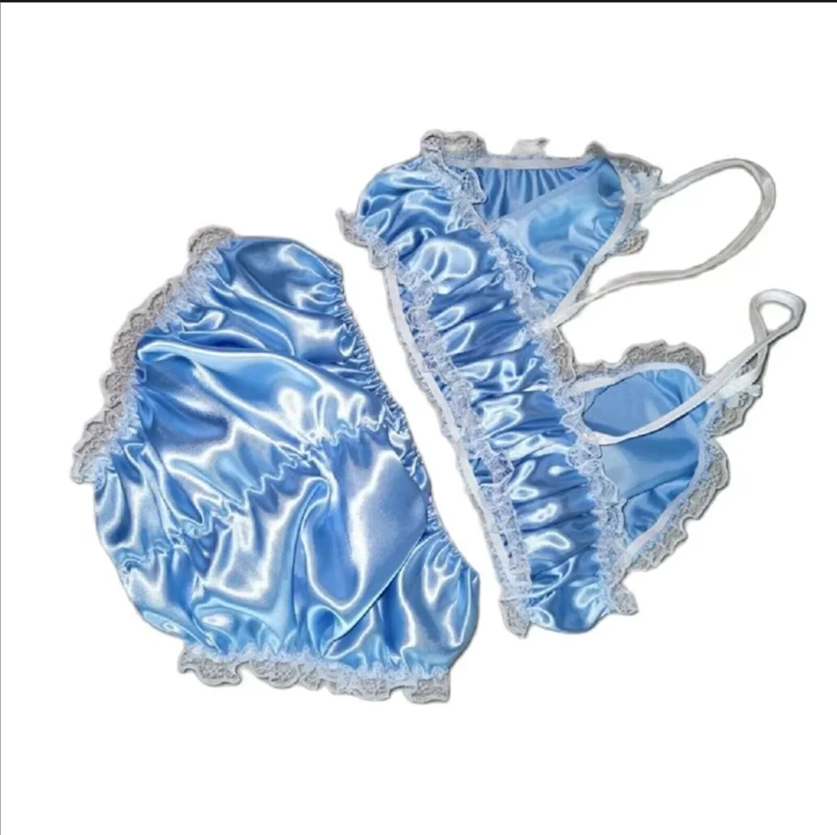 Two Piece Party Bikini Set Sexy Blue Triangle Shorts Sissy Adult Girl Maid Dressing Costume Role Playing Costume Customization