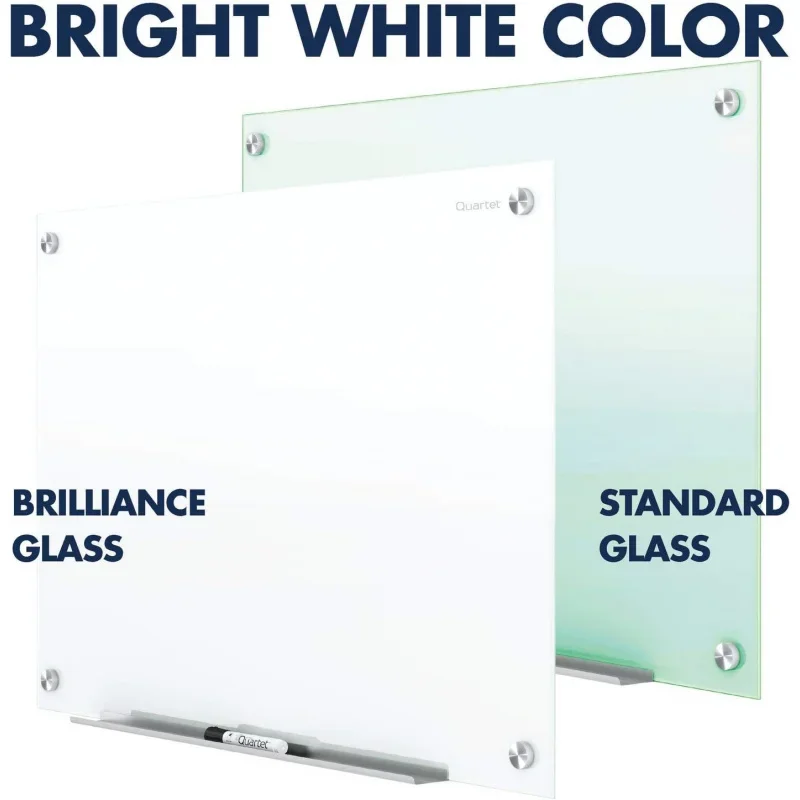 Magnetic Glass Dry Erase White Board, 36 x 24 Whiteboard, Frameless, Brilliance White High Contrast White Glass (G23624W)