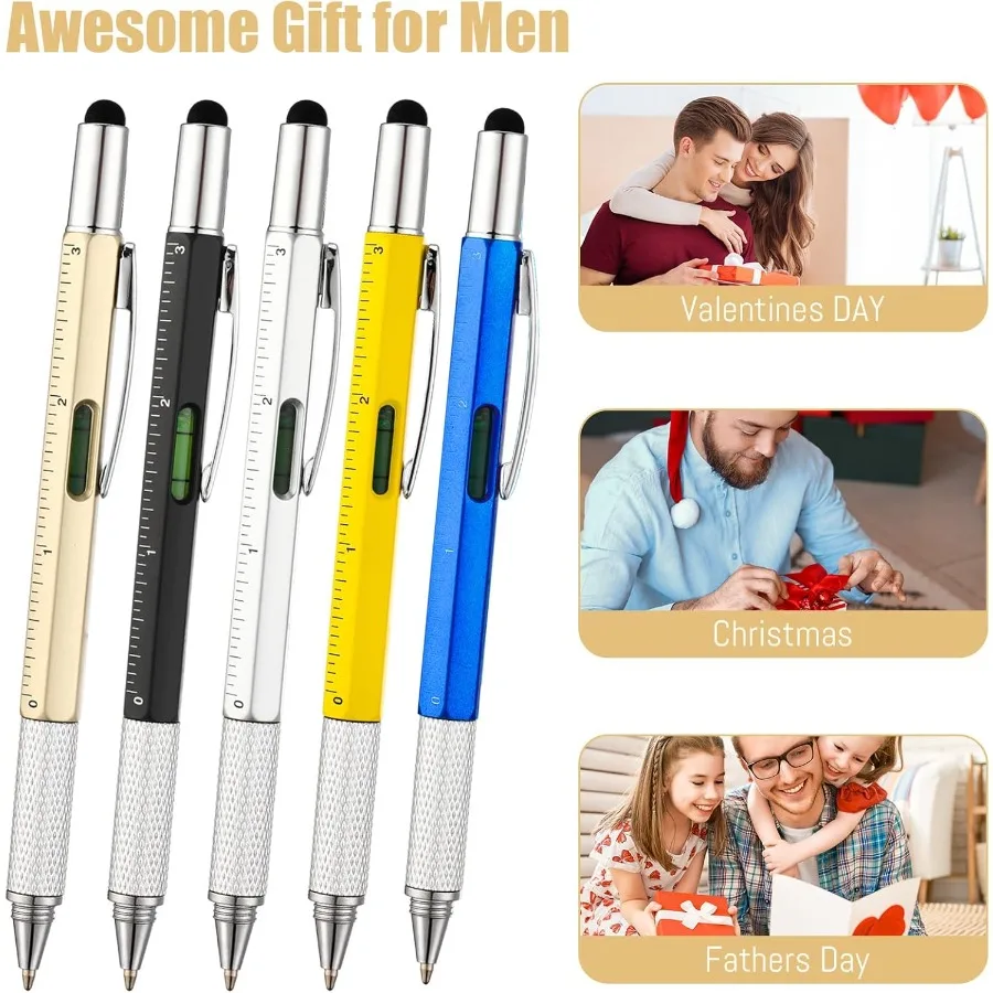 Yeaqee 80 قطعة قلم متعدد الأدوات هدايا لعيد الآباء 6 في 1 مفك براغي أقلام متعددة الوظائف مع عبوات حبر أسود مستوى المسطرة Ga #6