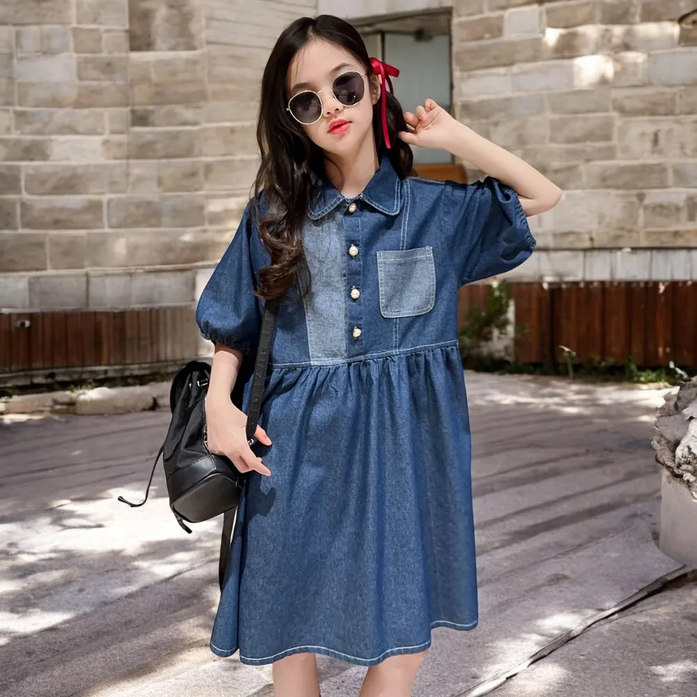 Summer Girls Denim Dresses Baby Outfits  Kids Clothes Sleeveless Long Party Dress Kids Princess Costumes 6 8 9 10 11 12 13 Years