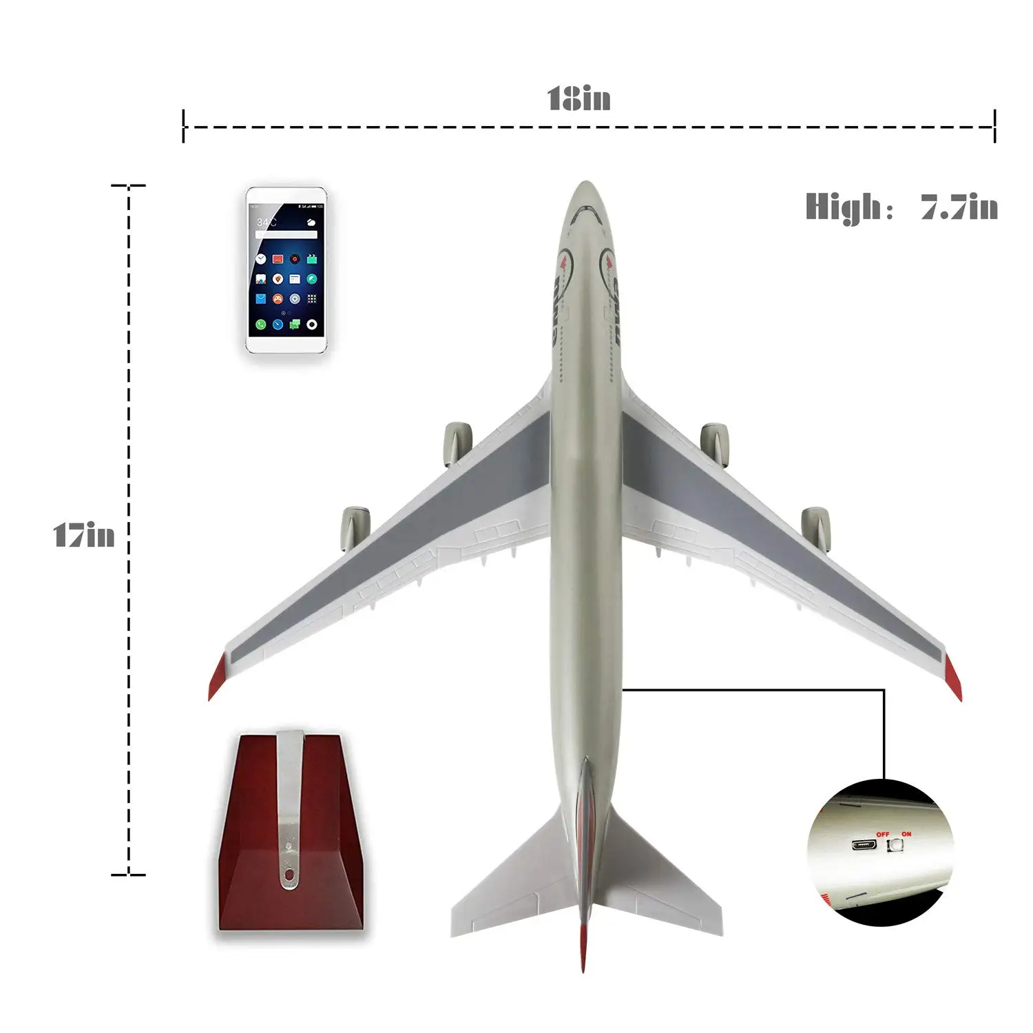 47CM B747 nwa NorthWest Airlines Model Airplane with Landing Gear Wheels Lights Resin Aircraft Plane for Display Collectible