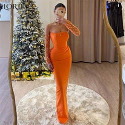 LORIE Glitter Coral Mermaid Evening Dresses Off Shoulder Sparkly Long Sleeves Prom Dress Backless Floor Length Party Gowns 2024