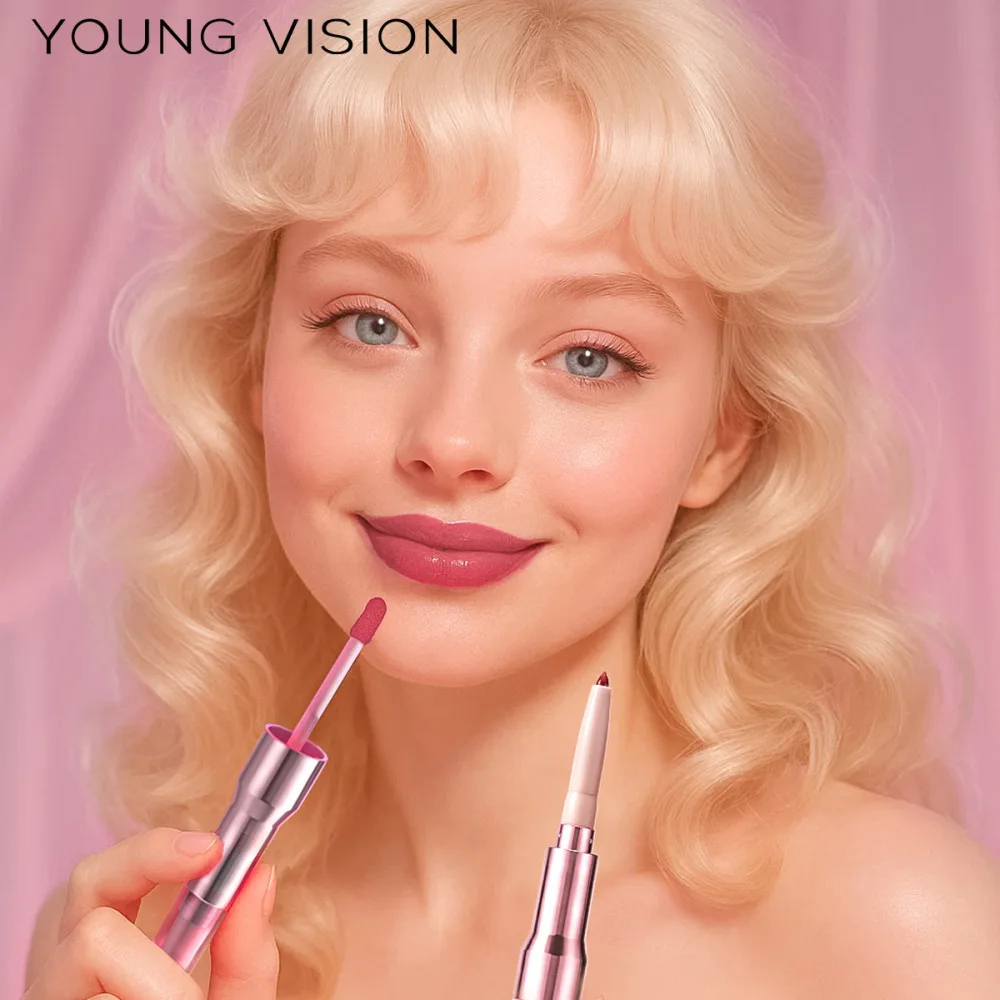 Young Vision 2 In 1 Lip Liner And Lip Gloss Pen Long Lasting Moisturizing Waterproof Velvet Liquid Lipstick Makeup Tools