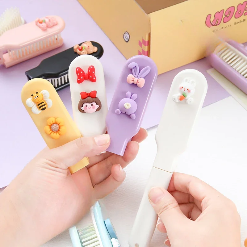 Cute Cartoon Mini Folding Comb Portable Small Comb Ladies Long Hair Hair Comb Sweet Cute Students Girl Smooth Hair Massage Brush