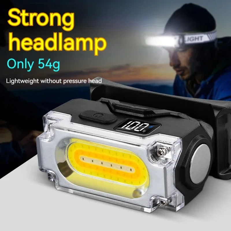 

Portable Multifunctional COB LED Headlamp Cap Clip Head Flashlight with Power Indicator Outdoor Camping Rechargeable Work Light