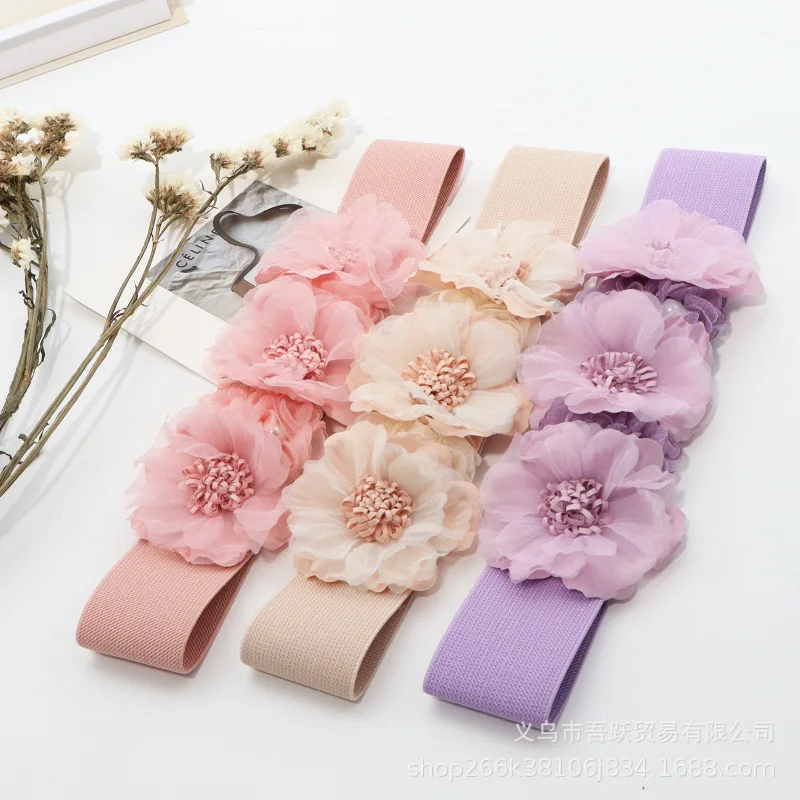 Korean Style Small Flower Wide Waist Belt Summer Sweet Cover All Match Skirt Pink Women Fashion Handmade Accessories