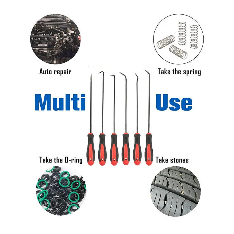 Extra Long Precision Hook And Pick Set, 6-Piece Set, Chrome Vanadium Steel Shaft, For Remove Hoses And Gaskets-ABLI