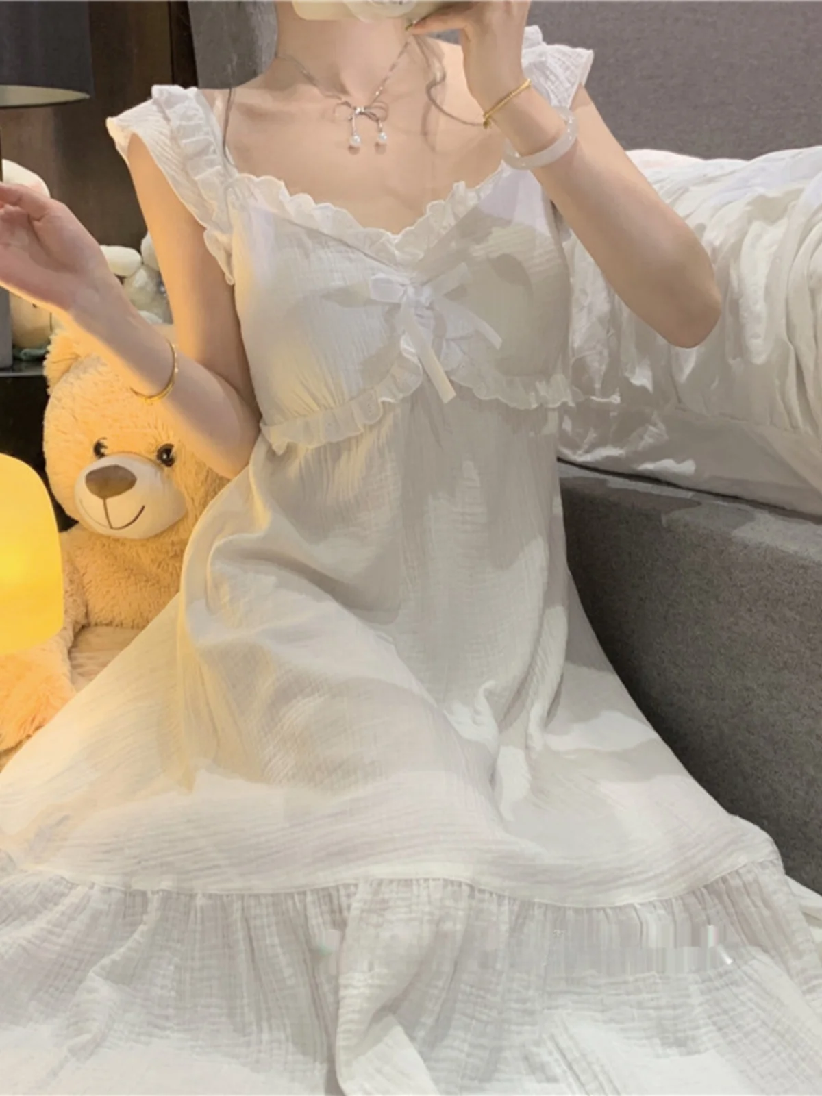 Sweet Pure Desire Sle Set spwear da donna con imbottitura sul petto Estate 2024 Nuovi vestiti per la casa Lungo Dr V-ne Stampa in cotone