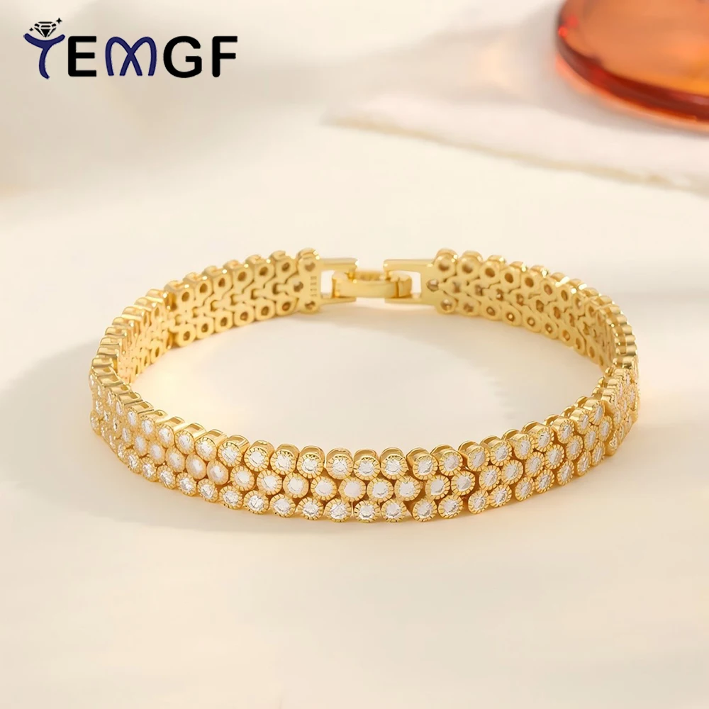 

TEMGF Full 2mm Moissanite Bracelet Certified 925 Silver Plated 18K Gold 3 Rows Chain 19cm Wrist Luxury Fine Jewelry Unisex Gifts