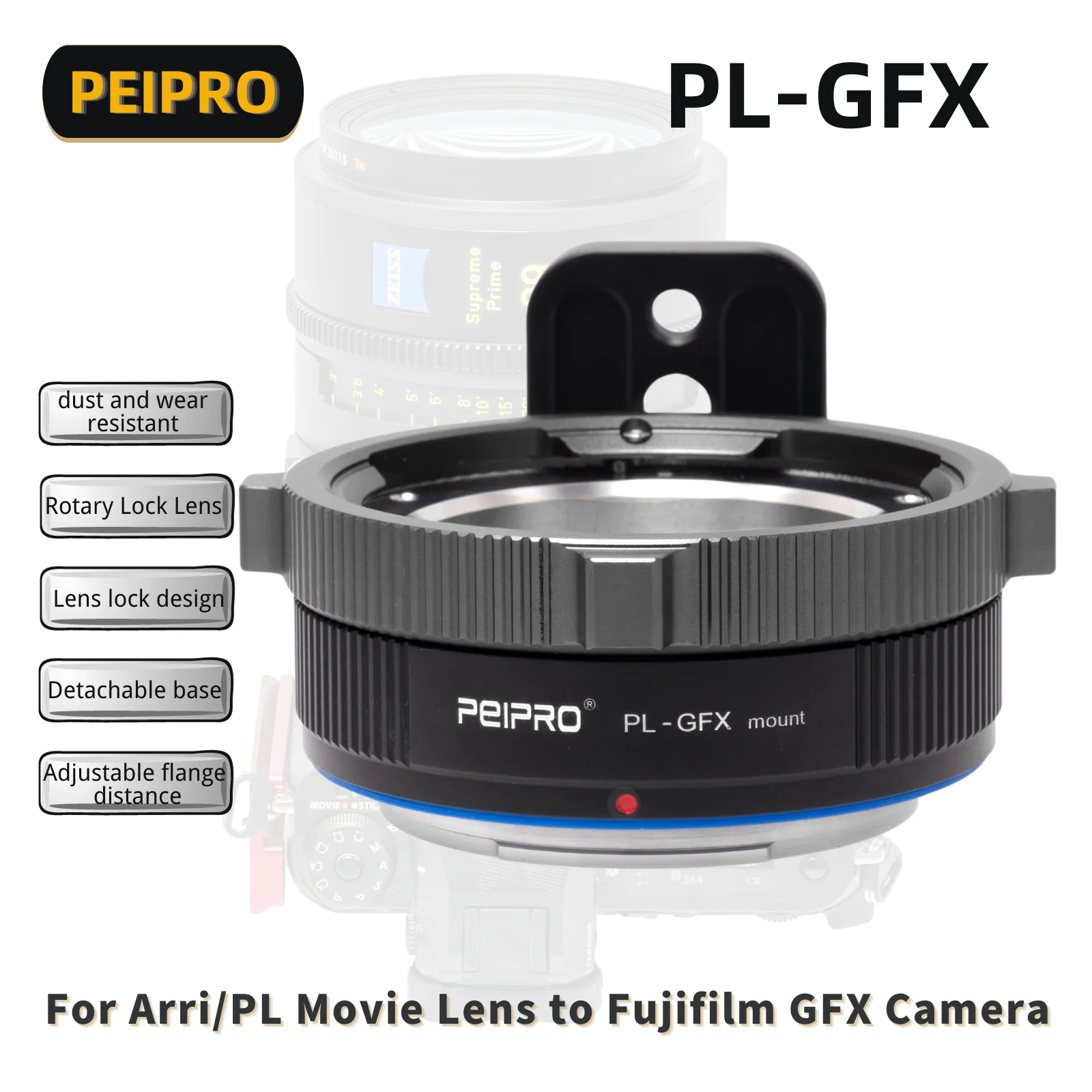 

Адаптер для объектива PEIPRO PL-GFX для объектива ARRI PL в Fujifilm GFX100S/50S2/100/50R/50S mount Cameras