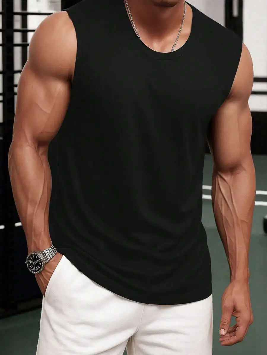 

Mens Round Neck Sleeveless Vest Summer Beach Casual Tank Top