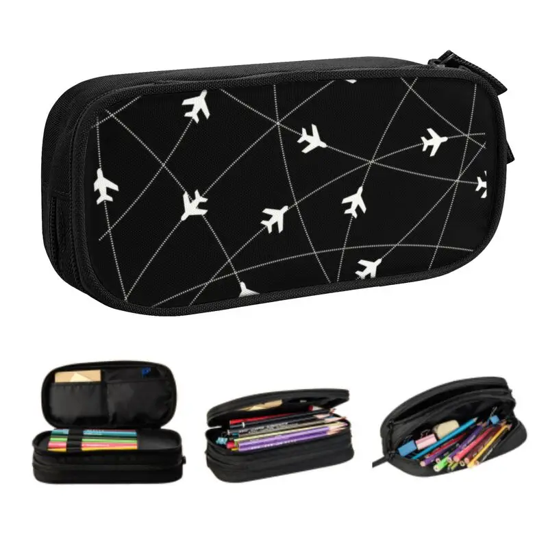 Custom Air Traffic Controllers Pencil Case for Boys Gilrs Large Capacity Fighter Pilot Aircraft Pen Box Bag Stationery