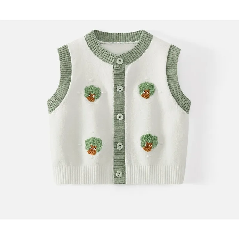 New children's thin spring and autumn winter vest Korean version cartoon knitted vest boys' autumn girls' cardigan