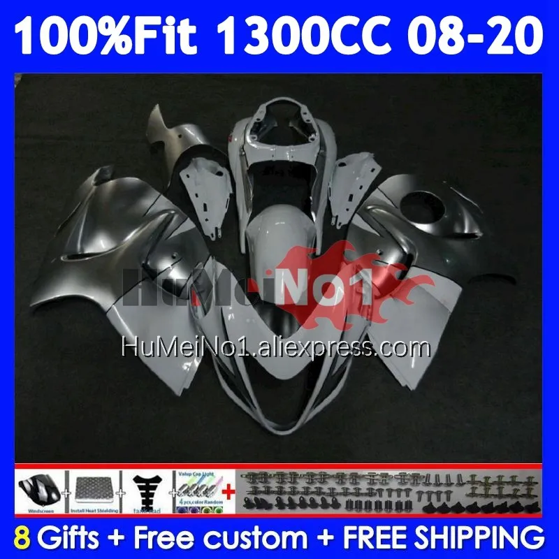 Fairing For SUZUKI GSXR 1300 Hayabusa GSXR-1300 127No.5 GSXR1300 Silver white 2008 2009 2010 2011 2012 2013 14 15 16 17 18 19 20