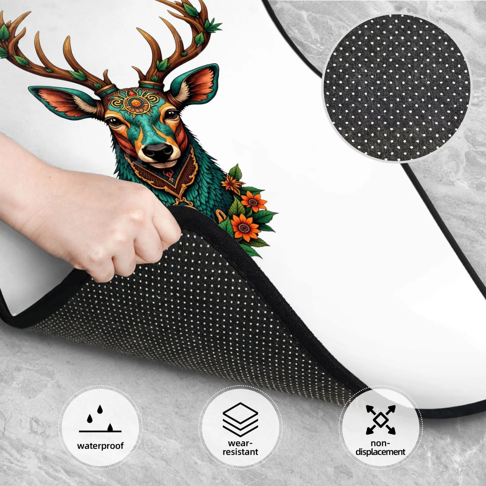 Forest and Deer Pattern Print Car Floor Mats Non-Slip Carpets Rugs Front Rear Car Foot Mats Set of 4 Pcs Auto Accessories Decor - view 2
