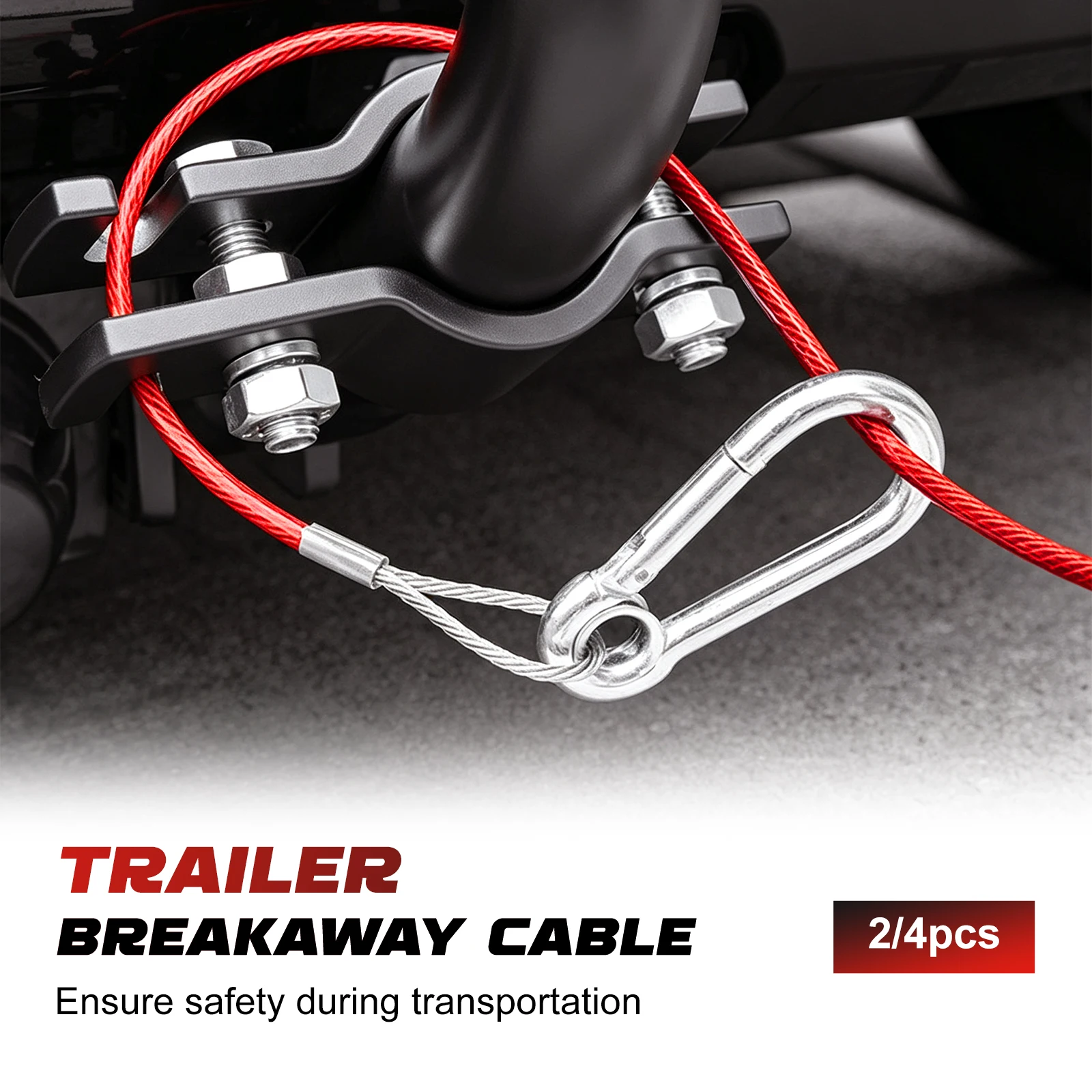 2/4Pcs Trailer Breakaway Safety Cable 1m Steel Wire Rope 800kg Tension With U-Clevis Hook For RV Camper Boat Horse Towing System