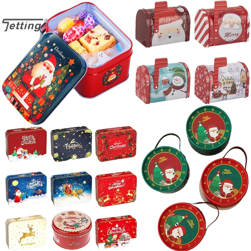

Christmas Gift Box Tinplate Candy Cookies Snack Boxes Tabletop Chocolate Biscuit Storage Xmas Ornament Holiday Home Decoration