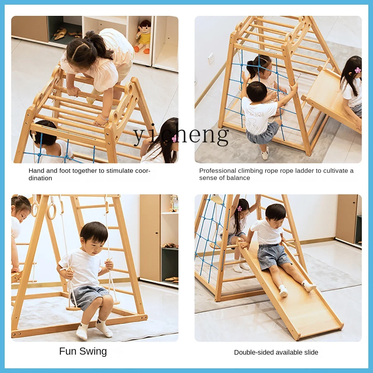 ZC Small Baby Climbing Frame Beech Solid Wood Indoor Children's Toys Climbing Home Slide Swing