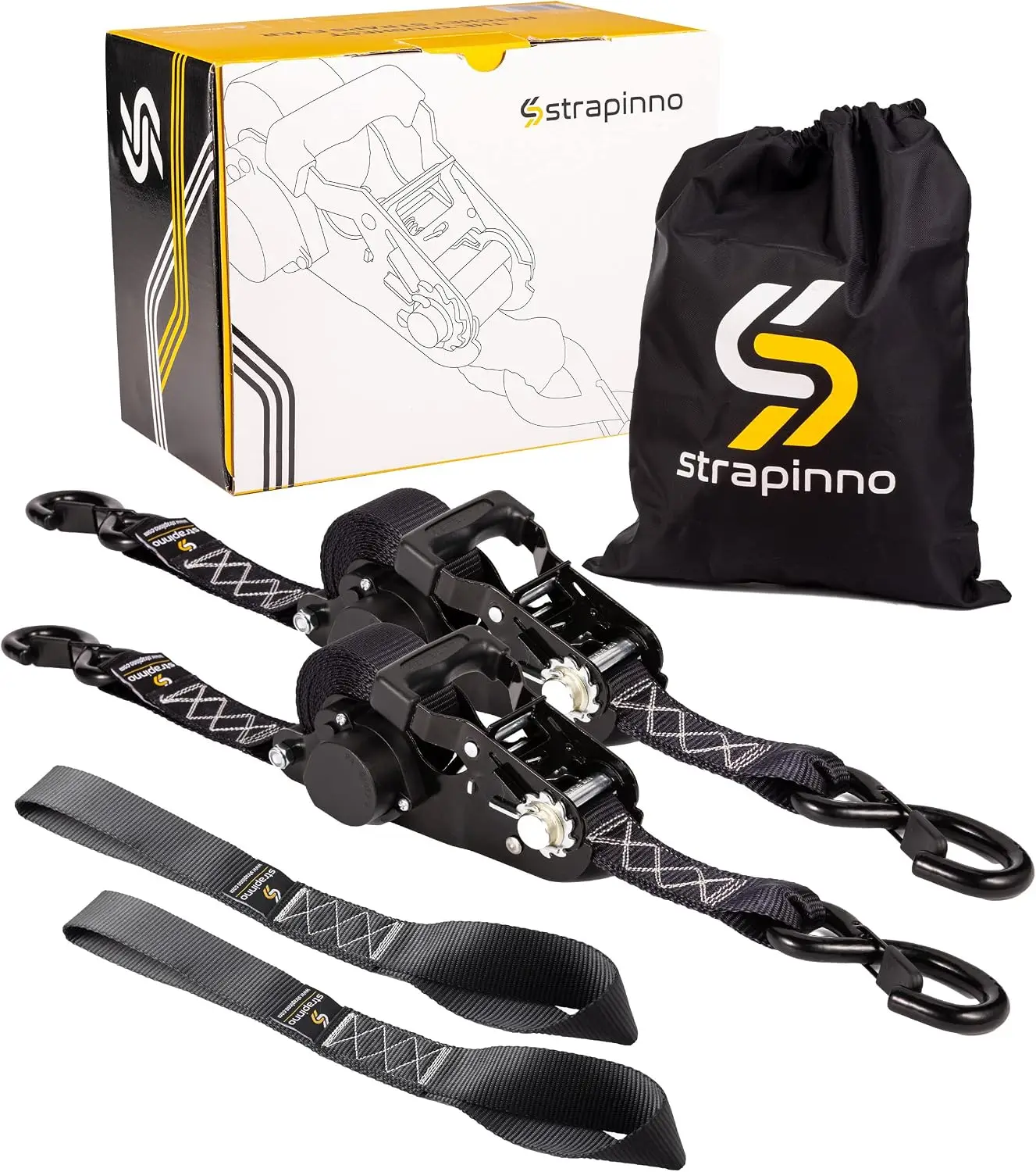 2PCs Retractable Ratchet Tie-Down Straps with Safety S Hooks & Soft Loop Straps - 1.5 in x 12 ft Heavy Duty Ratchet Strap to Sec