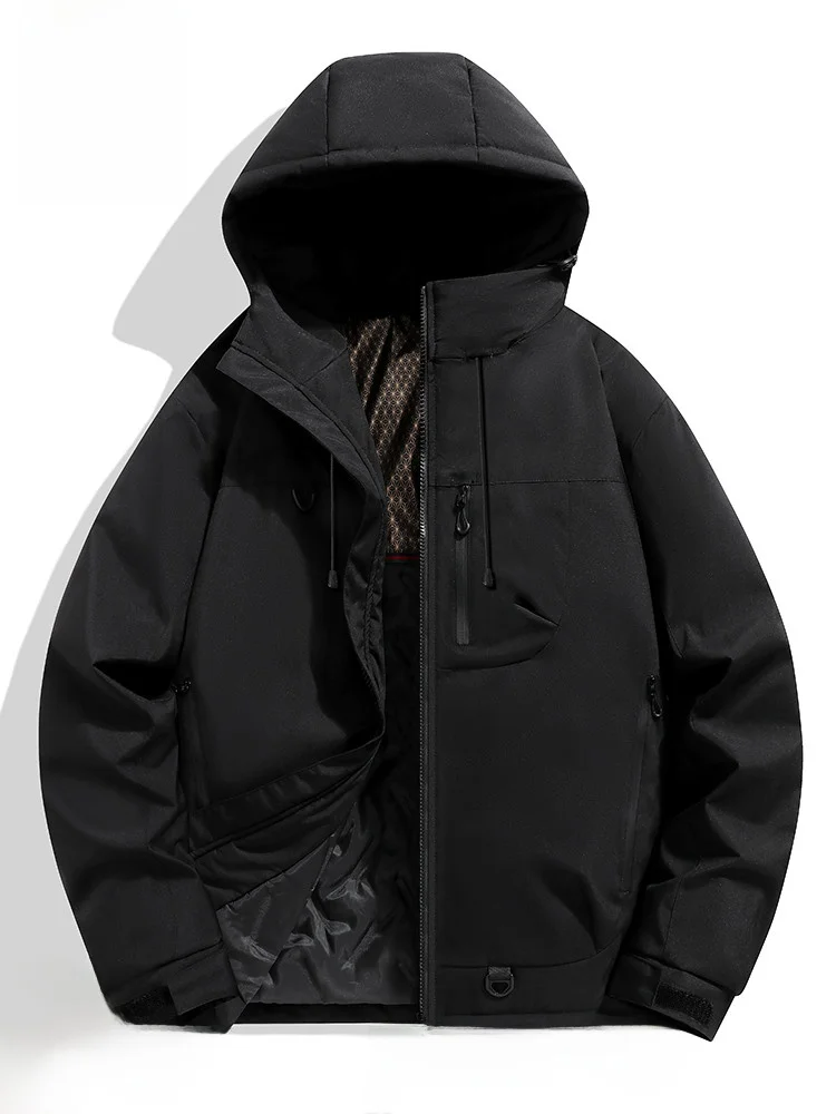 

Rn Men's Thiened Cotton Jaet Winter 2025 New Loose Warmth Retention Hooded Polyester Fiber Long Sve Zipper Closure