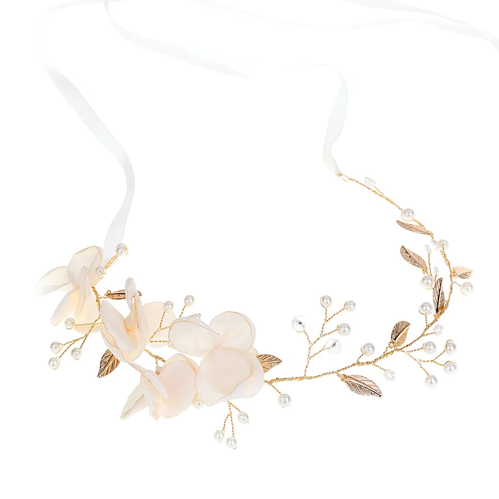 

Golden Leaf Chain Elegant Pearl Beige Bridal Headb Bridal Headpiece Wedding Party Wedding Headb Accessories