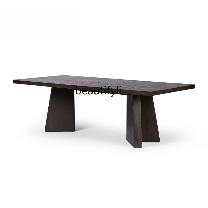 Solid wood oak dining table household square table V-shaped table legs creative elegant black modern simple restaurant