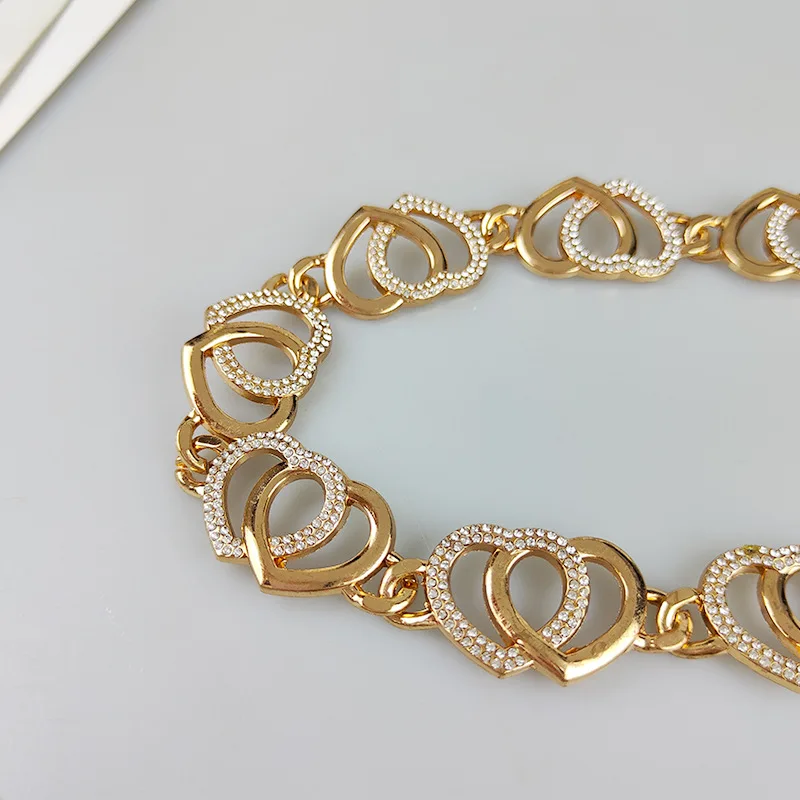 Fashion Metal Heart Shaped Waist Chain Women's Simple Versatile Rhinestones